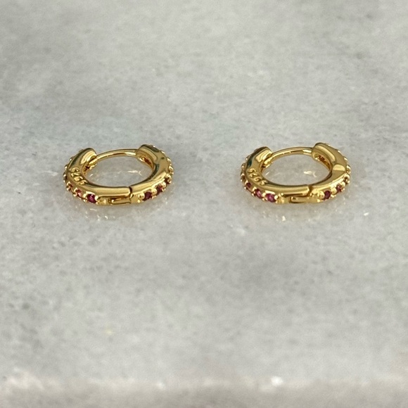 Gold Pink Crystal Pave Tiny Small Huggie Hoop Earrings 

Brand New - Picture 2 of 5